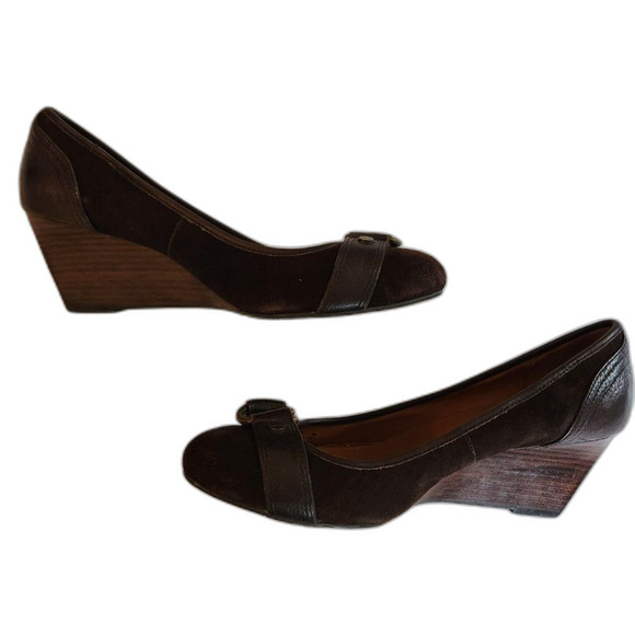 Calvin Klein brown suede wedge mule heels, size 9 - Picture 6 of 8